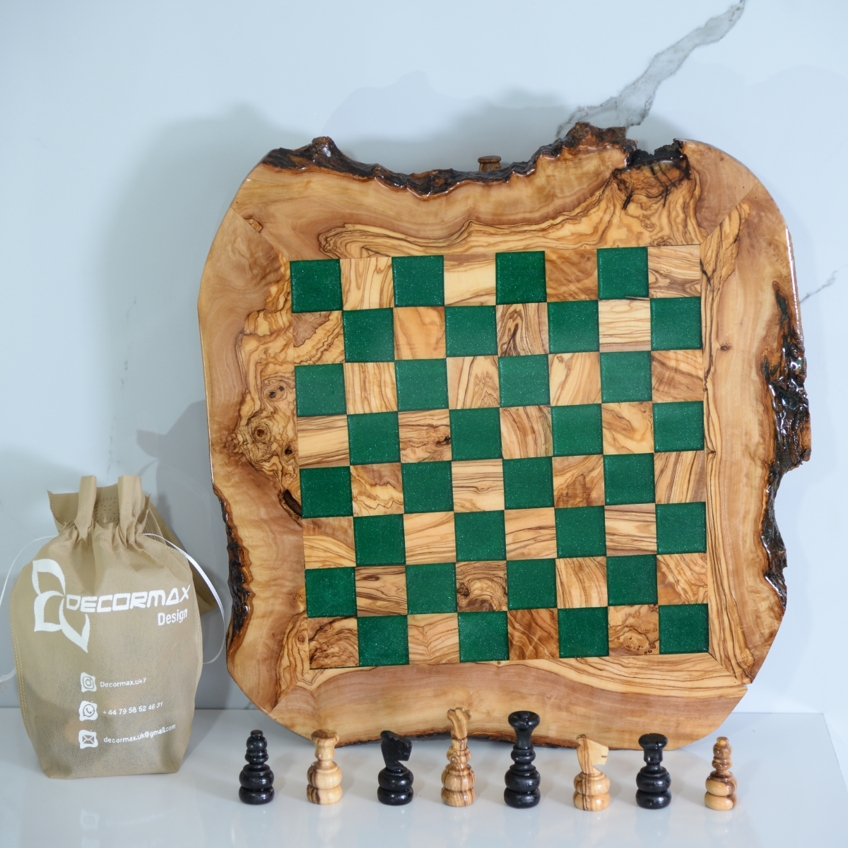 Buy Resin and Live Edge Olive Wooden Chess Board Rustic Chess Online in  India 