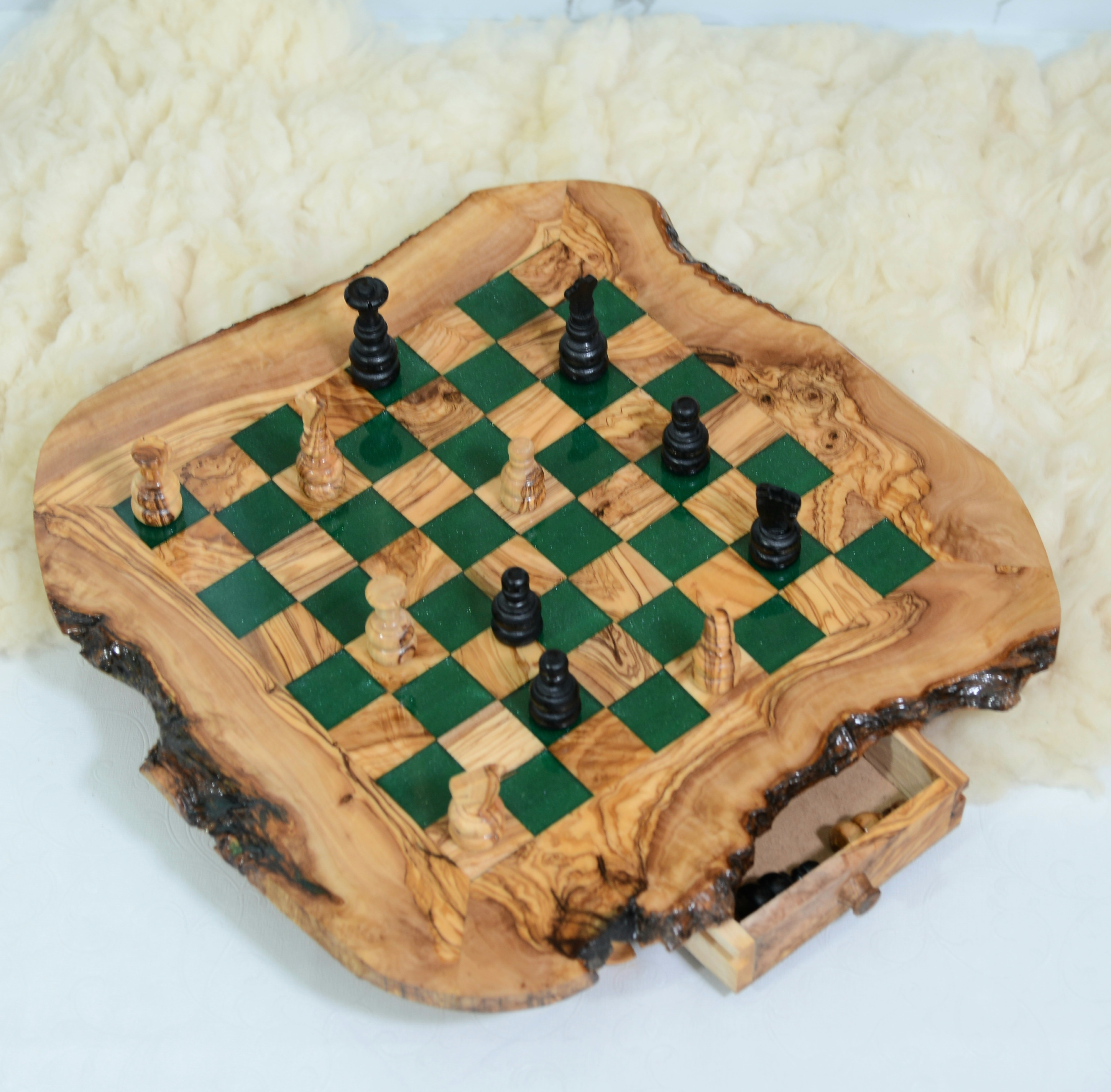 Buy Resin and Live Edge Olive Wooden Chess Board Rustic Chess Online in  India 